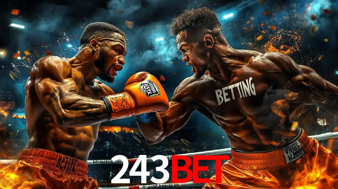 Dois boxeadores em uma luta intensa e explosiva, representando a adrenalina e as oportunidades de apostas em esportes de combate disponíveis na plataforma 243bet.