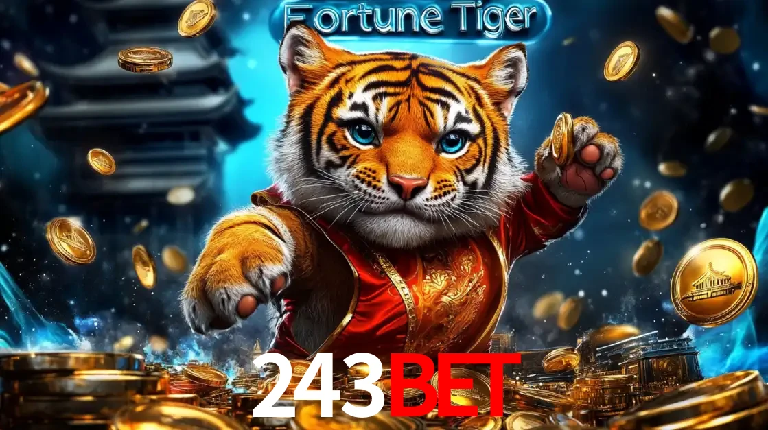Imagem promocional do jogo de slot Fortune Tiger, com um tigre majestoso em traje tradicional cercado por uma fortuna em moedas de ouro, disponível agora no cassino 243bet.