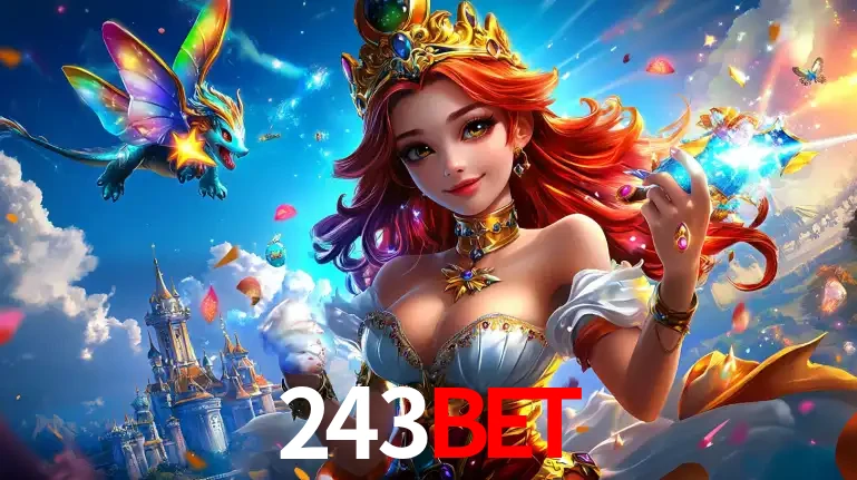 A princesa de um reino de fantasia mágico, com seu pequeno dragão, apresentando um mundo de prêmios encantados nos jogos de caça-níqueis do cassino 243bet.