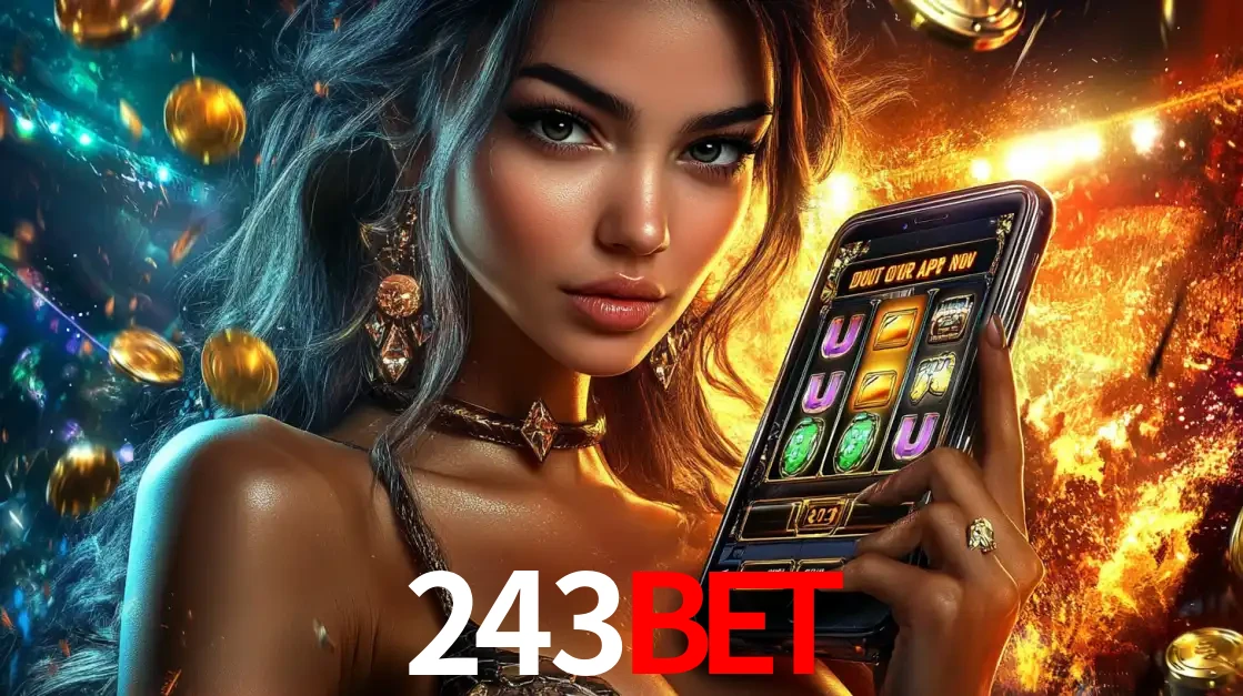 Mulher elegante mostrando um jogo de caça-níqueis em seu smartphone, destacando a experiência de cassino móvel oferecida pelo aplicativo 243bet.